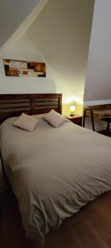 1 dormitorio con 1 cama blanca y 2 almohadas en Lorena, en Concepción