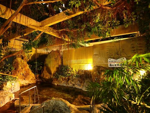 a room with a pond with rocks and plants at 水と緑のやすらぎの宿　一の瀬 in Mishima