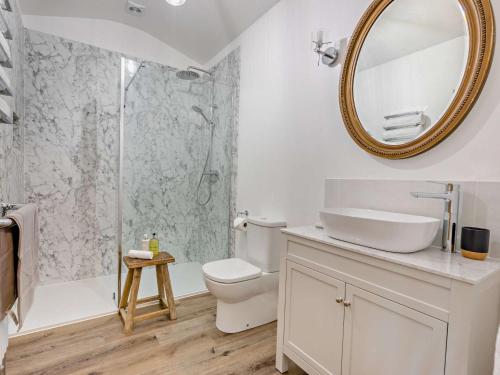 y baño con aseo, lavabo y espejo. en 2 Bed in Barnstaple 5mls N 93023 en Chapelton