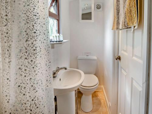 een witte badkamer met een toilet en een wastafel bij 1 Bed in East Cowes 91562 in Whippingham