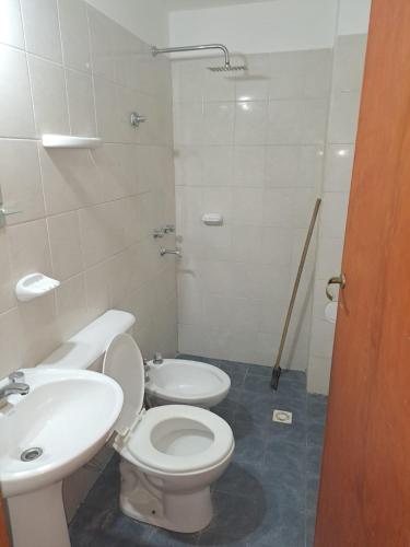 La salle de bains est pourvue de toilettes et d'un lavabo. dans l'établissement Hospedaje V del Valle, à San Fernando del Valle de Catamarca