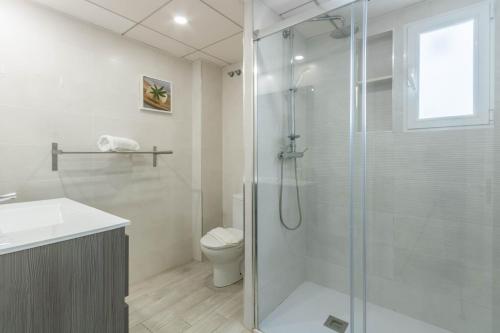 y baño con ducha y aseo. en Apartamento Al Medina Córdoba, en Córdoba