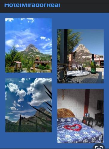 a collage of four pictures of a mountain at Hotel Mirador Real in Bernal