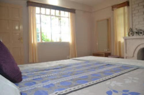 1 cama grande en un dormitorio con ventana en The Gingko Eyrie , Kalimpong en Kalimpong