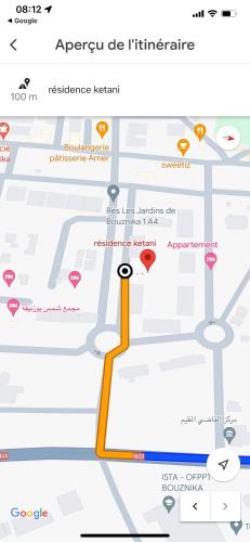 a screenshot of a map with a yellow marker at Residence kettani Bouznika in Bouznika