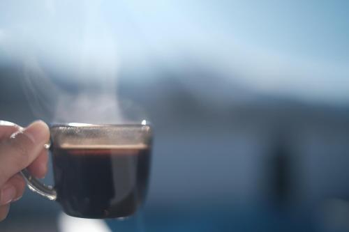 a person is holding a cup of coffee at Villa Green in Mostar