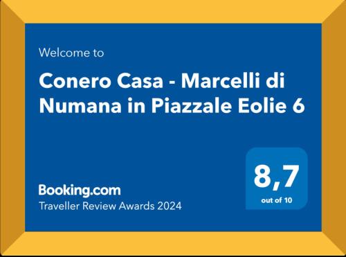 um rectângulo azul e amarelo com as palavras cornea casa marcellegil em Conero Casa - Marcelli di Numana in Piazzale Eolie 6 em Marcelli