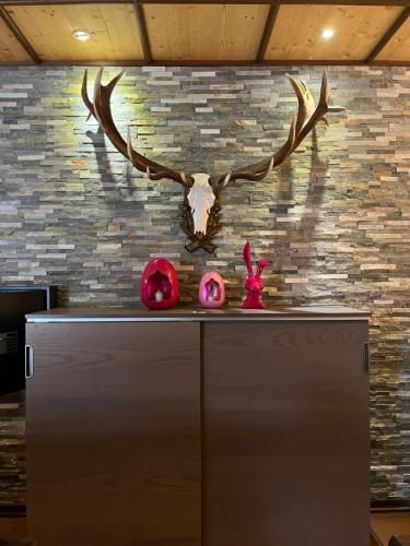 a wall with a moose head on it at Sportalm Gipfelglück in Lüdenscheid