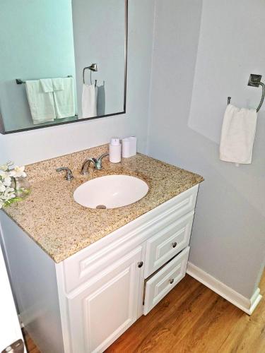 a bathroom with a sink and a mirror at 1BR Nest in Grass Valley, CA in Grass Valley