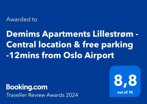 a screenshot of a phone screen with the words danums apartments illustration central location at Demims Apartments Lillestrøm - Central location & Parking in Lillestrøm
