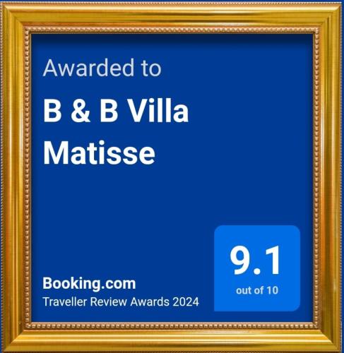 Certifikát, hodnocení, plakát nebo jiný dokument vystavený v ubytování B & B Villa Matisse