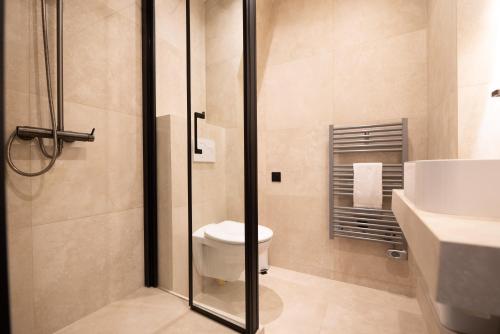 une salle de bain avec toilettes et lavabo dans l'établissement Lovely apartment Near Canal St Martin, à Paris