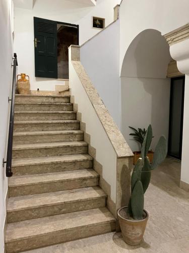 a staircase in a house with a potted plant at Palazzo Prence in Copertino
