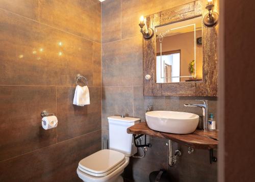 a bathroom with a toilet and a sink and a mirror at Luxury Apartment Flora, Stari Grad, Hvar Island in Stari Grad