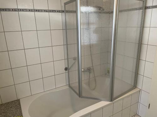 Ένα μπάνιο στο Ferienwohnung Fernblick mit großer Loggia