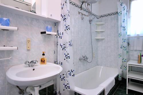 a bathroom with a sink and a shower and a tub at Apartments Andela J in Šilo
