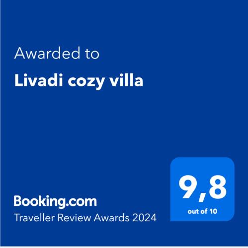 a screenshot of a cell phone with the text awarded to lv adelaide cozy at Livadi cozy villa in Arachova