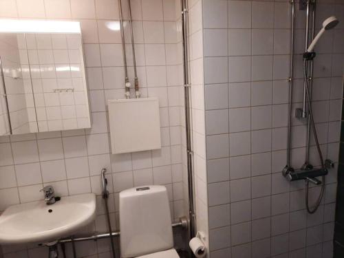 a bathroom with a toilet and a sink at 50m2 Apartment FREE Parking + Laundry 20min Center in Espoo