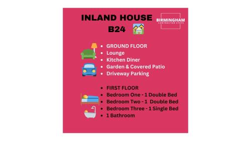 poster of the inland house at B24 Stunning Contractor House with 3 bedrooms, drive for 2 vehicles & smoking area in garden in Birmingham