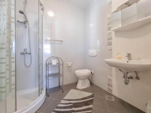 a bathroom with a toilet and a sink and a shower at Lucijana Room in Novigrad Istria