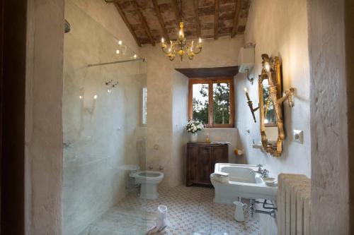 bagno con lavandino, doccia e servizi igienici di Luxury Villa - Torre Collevento - Orvieto a Orvieto