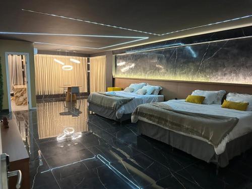 HOTEL NOVO CENTRO في بترولينا: غرفة فندقية بسريرين وتلفزيون