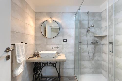 a bathroom with a sink and a shower at Villa Pietro Montona in Motovun