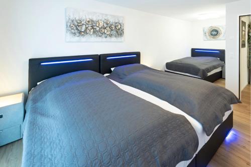 1 dormitorio con 2 camas y un cuadro en la pared en Exklusive 2,5 Zimmer Wohnung en Eschenz