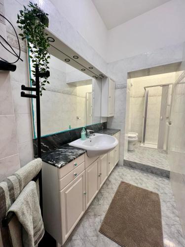 a bathroom with a sink and a mirror at Case Vacanze Maestrale in Fetovaia
