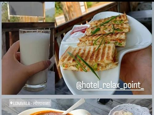 a person holding a plate of food and a glass of milk at Tara's Hill Resort in Lonavala