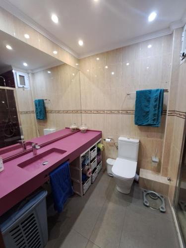 een badkamer met een roze wastafel en een toilet bij Apartamento Fiesta Sol in Benidorm