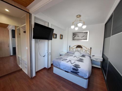a bedroom with a bed and a flat screen tv at Apartamento Fiesta Sol in Benidorm
