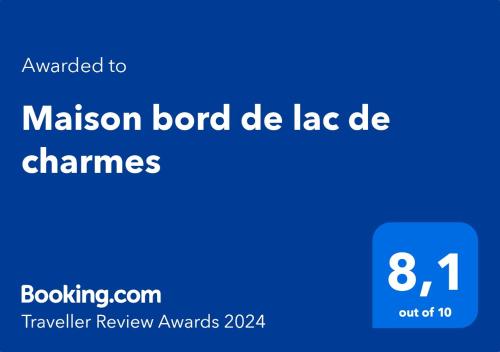 a blue rectangle with the words malcolm bond de lader chains at Maison bord de lac de charmes in Bannes