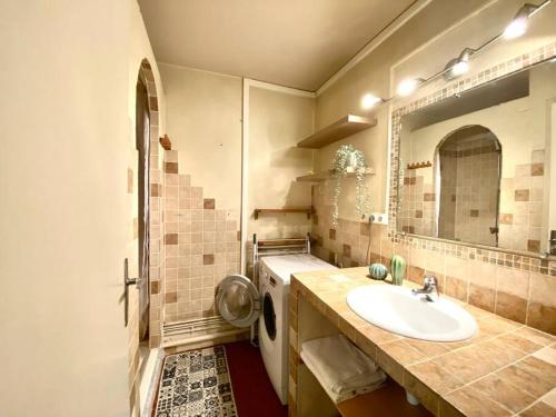 La salle de bains est pourvue d'un lavabo et d'un lave-linge. dans l'établissement Studio de la gare, à Aix-en-Provence