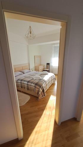 1 dormitorio con 1 cama en el centro de una habitación en Аэропорт-Кишинев, en Chişinău