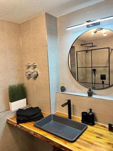 a bathroom with a sink and a mirror at Auszeit am Berg in Lenzkirch