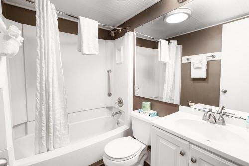 a bathroom with a toilet and a tub and a sink at Modern Resort View Room on the First Floor in Pawleys Island