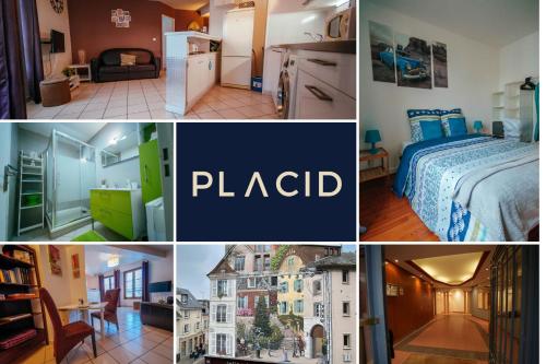 a collage of photos of a hotel room at Appartement 1 chambre Les Lumières avec parking sous-sol in Chartres