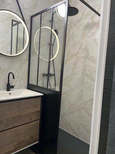 une salle de bain avec un lavabo et une douche dans l'établissement Logis centre historique 4 personnes - Soleil Levant La Ciotat, à La Ciotat