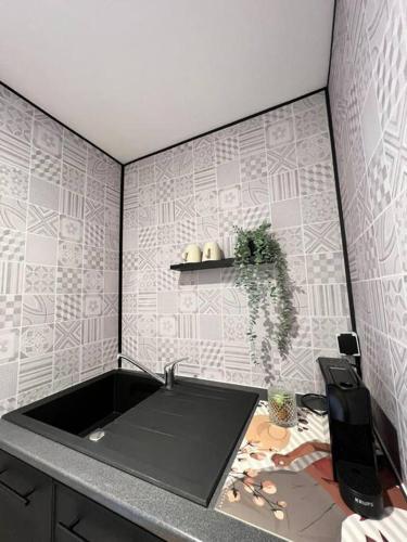 une cuisine avec un évier et un plan de travail dans l'établissement O'mA Style, à Carcassonne