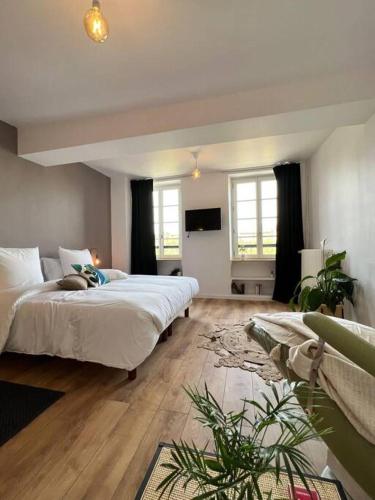 - une chambre avec 2 lits et une télévision dans l'établissement O'mA Style, à Carcassonne