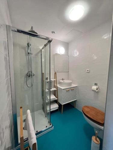 une salle de bain avec douche et lavabo dans l'établissement O'mA View, à Carcassonne