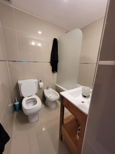 małą łazienkę z toaletą i umywalką w obiekcie Ushuaia apartments w mieście Ushuaia