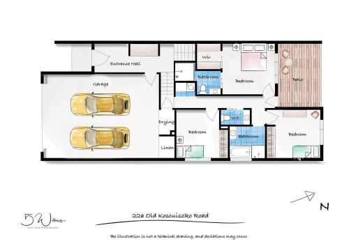 a drawing of a floor plan of a house at Lake Villavista - 4BR Luxury Townhouse l Pet Friendly l Lake Views l WiFi l BBQ in Jindabyne