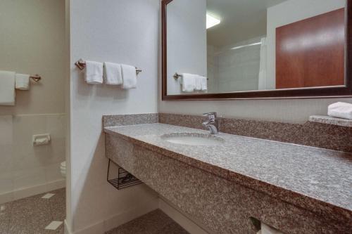 Drury Inn & Suites St. Louis Forest Park في سانت لويس: حمام مع حوض ومرآة