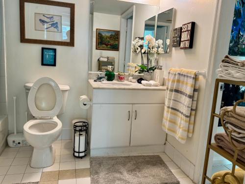 a bathroom with a toilet and a sink at Brickell Miami Unit, Amazing view, balcony, Pool, 1 free Parking in Miami