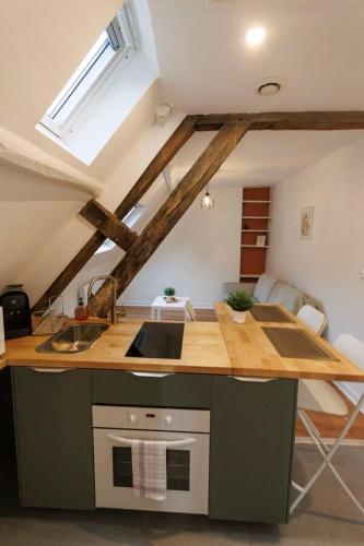une cuisine avec un évier et un plan de travail dans l'établissement Lafra 3 - Charmant & Intimiste - Mon Groom, à Troyes