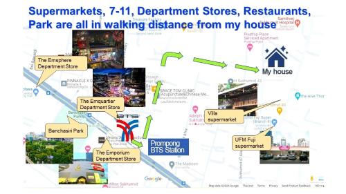 a map of the park are all in walking distance from my house at MODERN - CITY CENTER, Phrom Phong BTS, Em District, Terminal 21, MAX 14 People in Bangkok