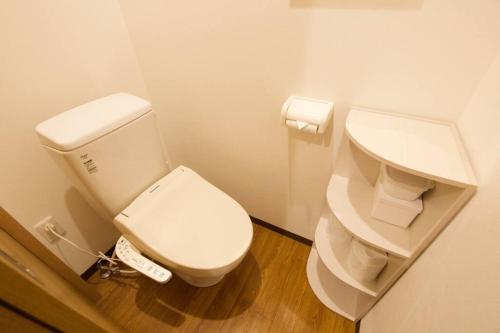 a bathroom with a white toilet and a sink at リバーサイドISHIGAKI 赤瓦A棟 in Tunugusuku