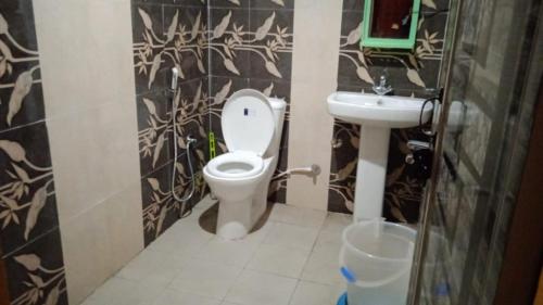 a bathroom with a toilet and a sink at Sapphire Valley Guest House in Badrīnāth